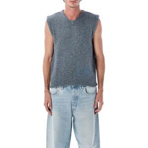 ERL Men's Speckled Knit V-Neck Vest Men BLUE Vests